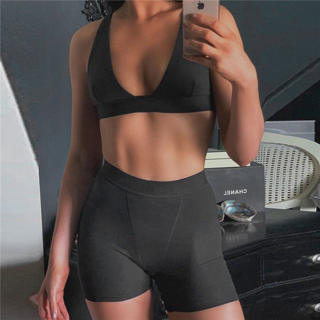 Bustier Bra and High Waist Shorts Set